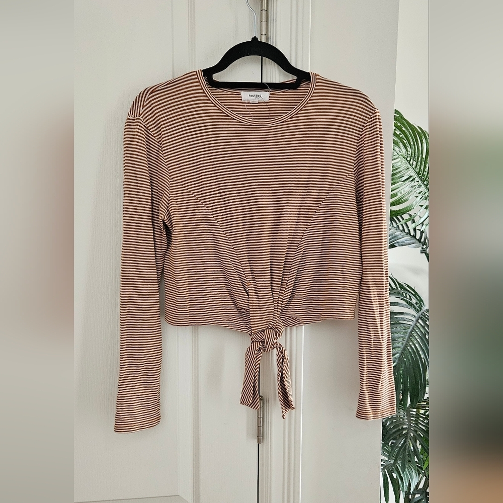 Striped Tie-Front Long Sleeve Top